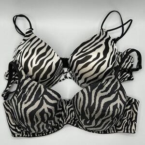 BUNDLE 2 Smart Sexy & Playtex 38C‎ Zebra Print Underwire Bras Black White Women